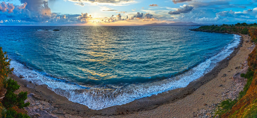 Mytikas Beach sunset panorama (Greece, Lefkada).