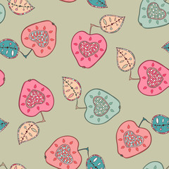Seamless texture with apples. Summer texture. Doodle background. Hand drawn ornaments. Vintage labels. 
