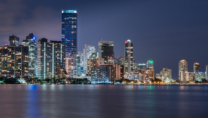 Fototapeta na wymiar Miami Skyline at Night Across Biscayne Bay