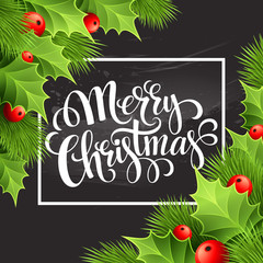 Christmas decoration on chalk board. Vector illustration