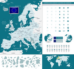 Obraz premium European Union community countries and candidates map