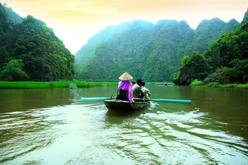 Tourist boat most popular place in Vietnam.
