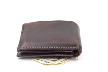 Brown wallet isolated on white background.