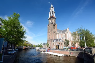 Fototapeten Westerkerk als Kirche an Gracht in Amsterdam © Dan Race