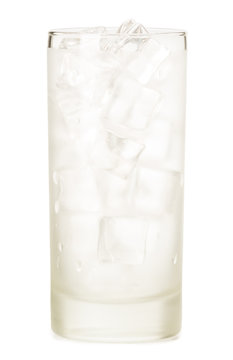 Tall Frosty Glass of Water on White
