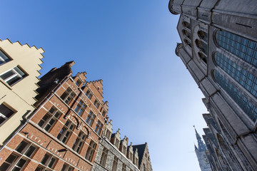 Historic street and church in Ghent