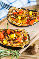 Eggplant stuffed with vegetables and cheese