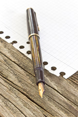 Vintage fountain pen on wooden background