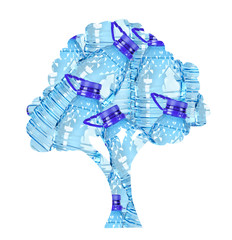 Tree silhouette made of plastic bottles PET as concept for global pollution