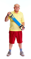 Fototapeta premium Senior man with chest expander.