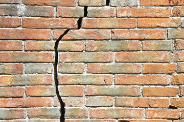 Old cracked brick wall - wall built in the 16th century - image with copy space