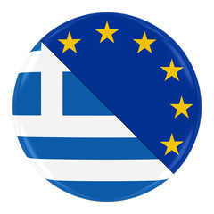 Greek/European Relations Concept Image - Badge with Split Flags of Greece and the European Union