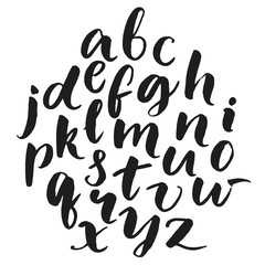 Typography poster with lowercase english alphabet at round