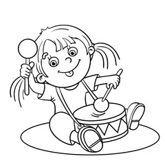 Coloring Page Outline Of a Cartoon girl playing the drum