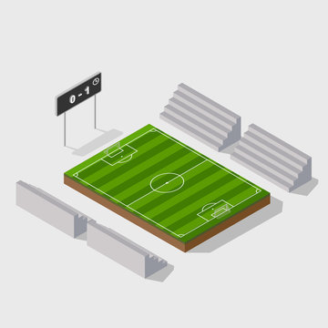 3d isometric soccer field with scoreboard,vector
