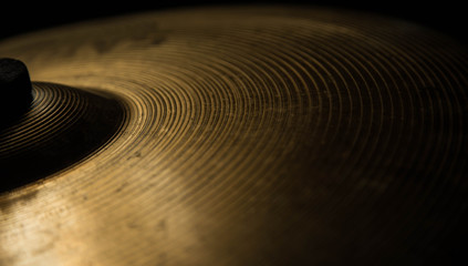 drums percussion saucer crash closeup on backlit