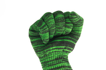 Green woven gloves appearance of power