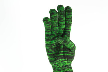 Green woven gloves appearance of counting