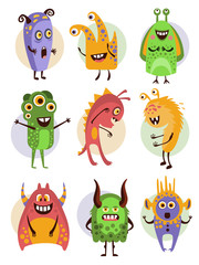 Colourful Emotional Cartoon Monsters, Vector Illustration