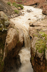 Peru.  Waterfall Sipia on the bottom of the canyon Cotahuasi