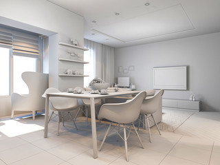 3d render of small apartments without textures in white color