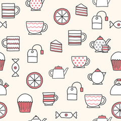 Seamless hand drawn teatime background