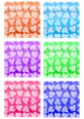 Set of cheerful patterns with heart shape in different color variants. Textile color sampler. Vector EPS10 seamless background