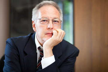 Mature businessman portrait sitting in his office