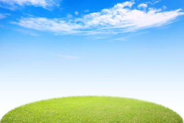 Circle green grass and blue sky background