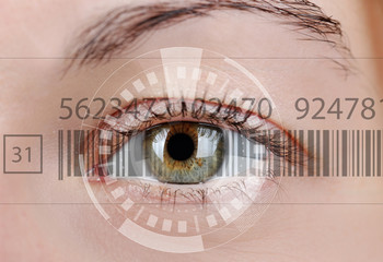 Human eye with integrated barcode