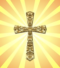 Vintage Christian Cross and sun rays