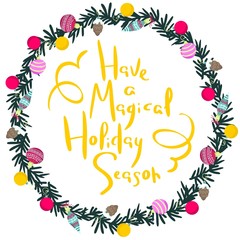 Colorful poster with decorative christmas wreath.