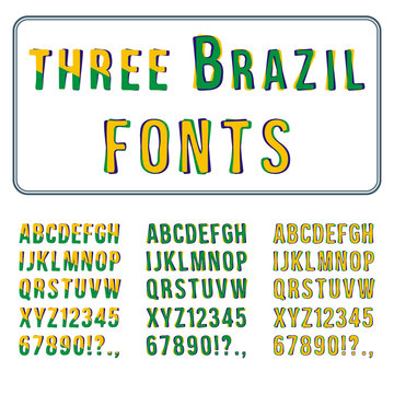 Brazil Style Font Set. Hand Drawn Alphabet with Digits. Vector