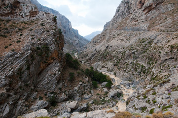 Mountain trail in the Kourtaliotiko Gorge. Crete in Greece.