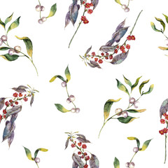 Watercolor Christmas vintage floral seamless pattern