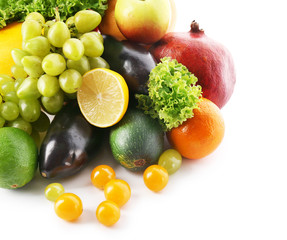 Fresh vegetables and fruits  isolated on white
