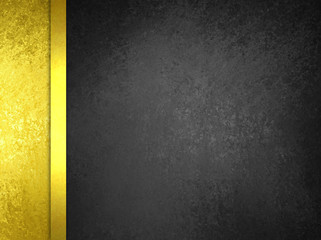 Luxury gold and black background with vintage texture and gold ribbon stripe, elegant luxurious gold sidebar design for website or graphic art projects, formal blank copyspace for adding your own text