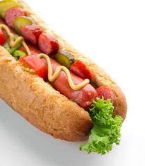 Fresh hot dog isolated on white