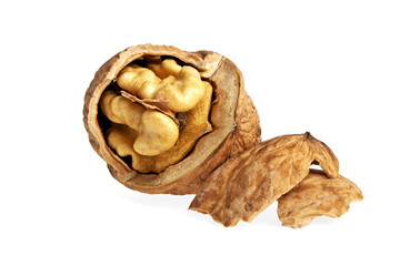 Dried walnuts isolated on white background