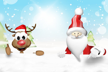 Christmas Santa Claus and Happy Reindeer