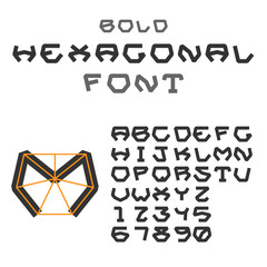 Fototapeta premium Hexagonal ABC. Geometric Font. Letters and Digits. Bold