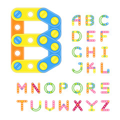 Colorful Latin Alphabet Made Of Plastic Elements Of Constructor.