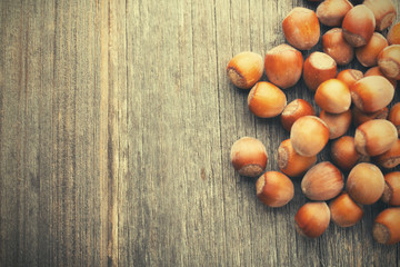 Hazelnuts on wood table