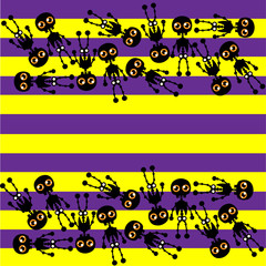 Fototapeta na wymiar Small skeletons on violet and yellow stripes