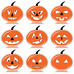 Halloween pumpkins in orange, black and white with shadow element

