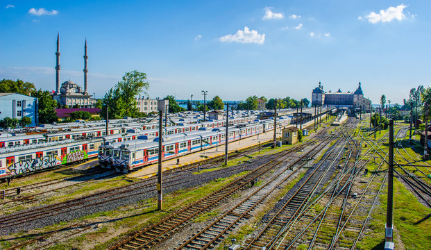 Trains Are Waiting For Being Used Inside A Complex Of Haydarpasa Train Station In Istanbul.