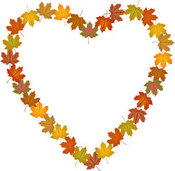 Fall leaves shaped heart frame