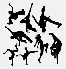Break dance performance silhouettes. Good use for symbol, logo, web icon, game element, mascot, or any design you want. Easy to use.