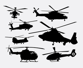 Helicopter transportation silhouettes. Good use for symbol, logo, web icon, game element, mascot, or any design you want. Easy to use. © ComicVector