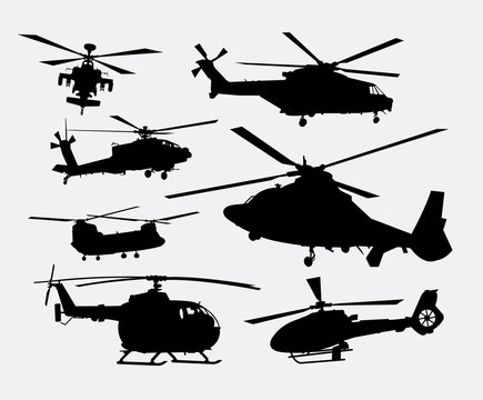 Helicopter transportation silhouettes. Good use for symbol, logo, web icon, game element, mascot, or any design you want. Easy to use.